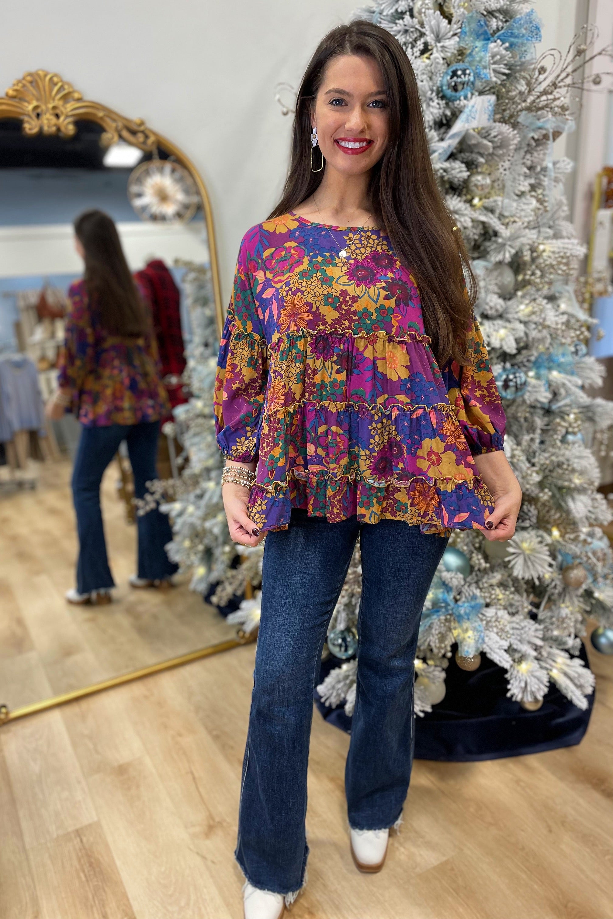 Daily Delight PrintedTiered Top Plum