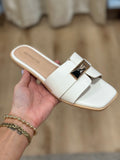 Kallen Slide Sandal w Buckle White