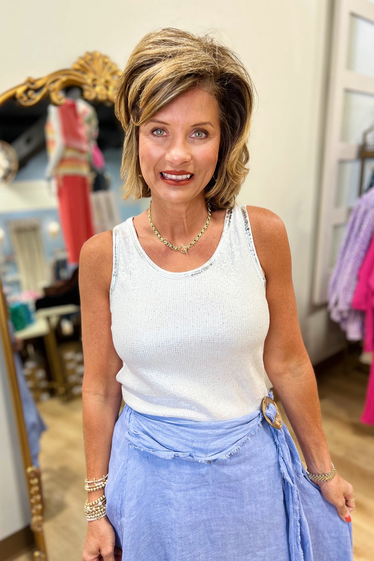 Tempo Paris Sequin Tank White