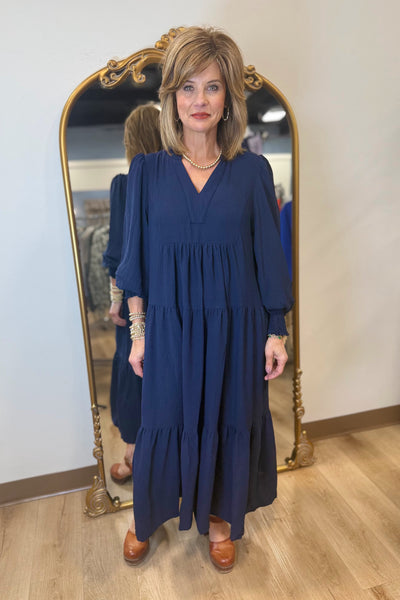 Umgee Tiered Midi Dress Navy – Expectations Too