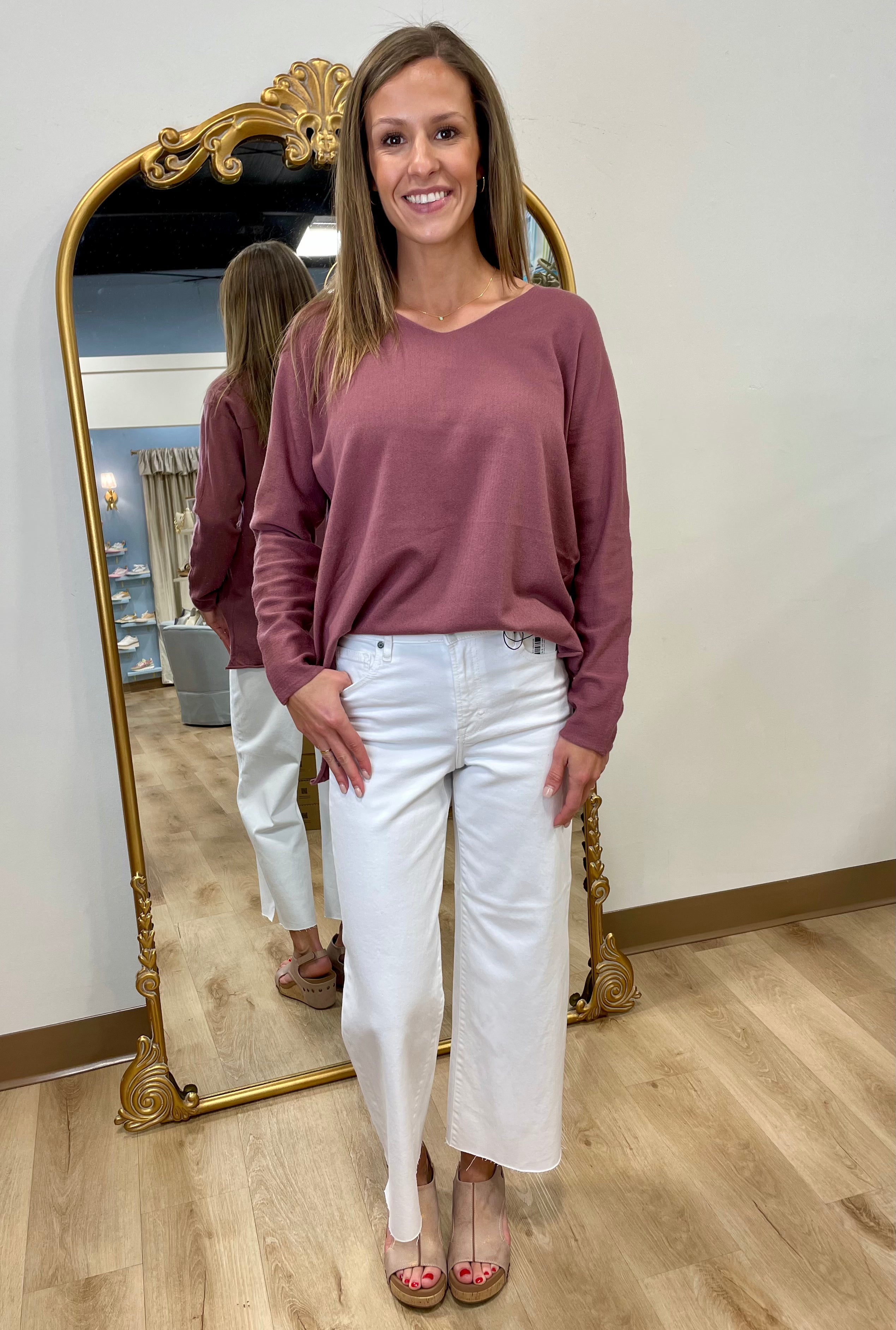 Tempo Paris V Neck Pull Over Plum