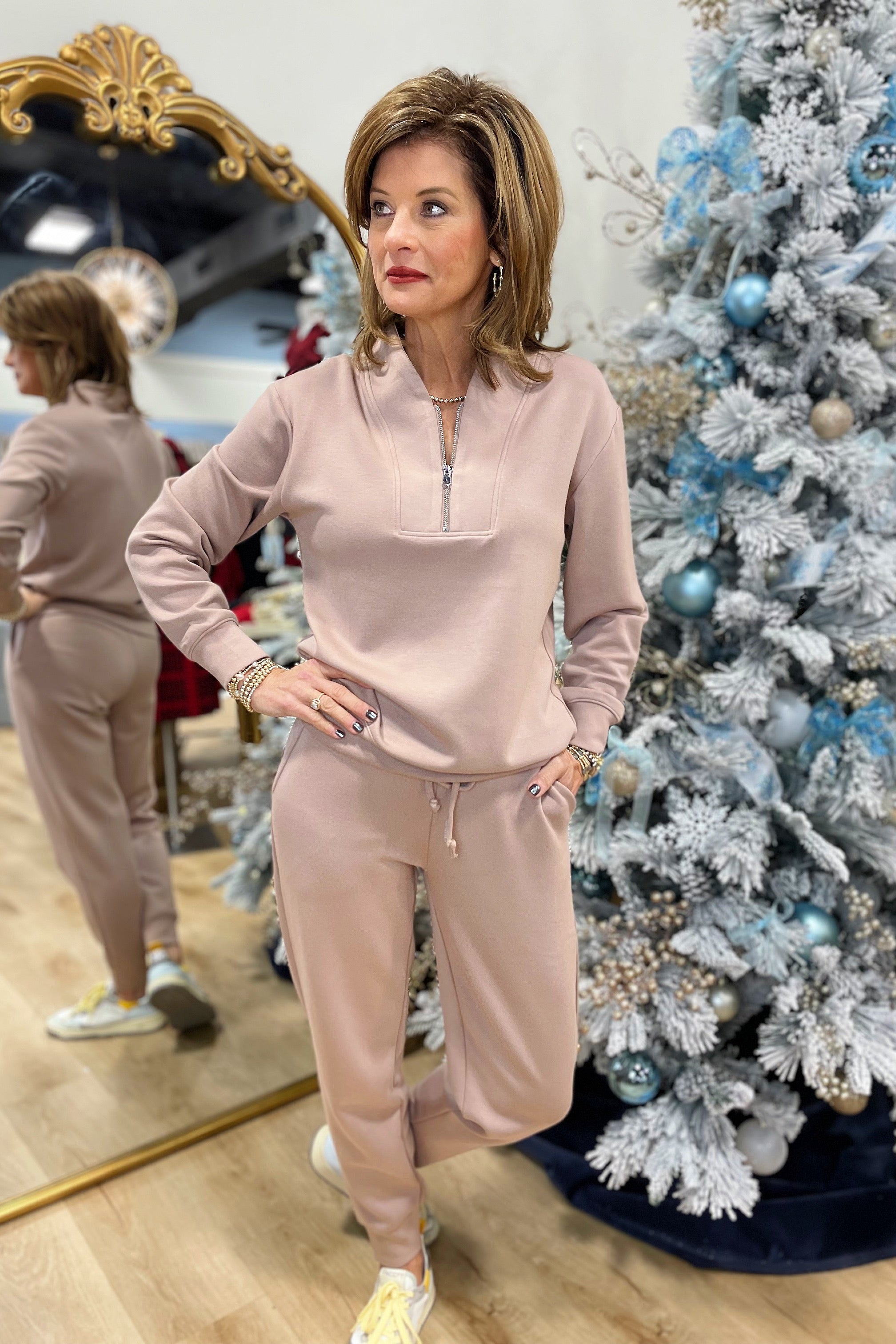 Softies Dream Tech 1/4 Zip Jogger Set Coco