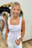Fiona Floral Jacquard Peplum Crop Top Pink