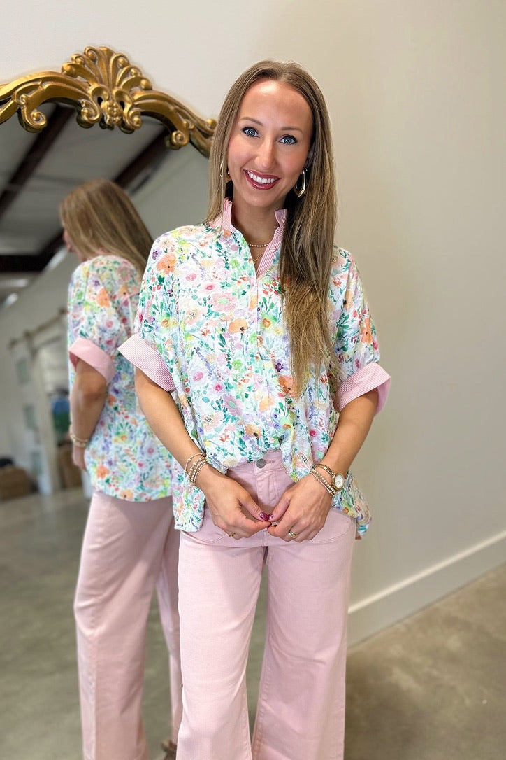 Umgee First Bloom Floral Striped Top