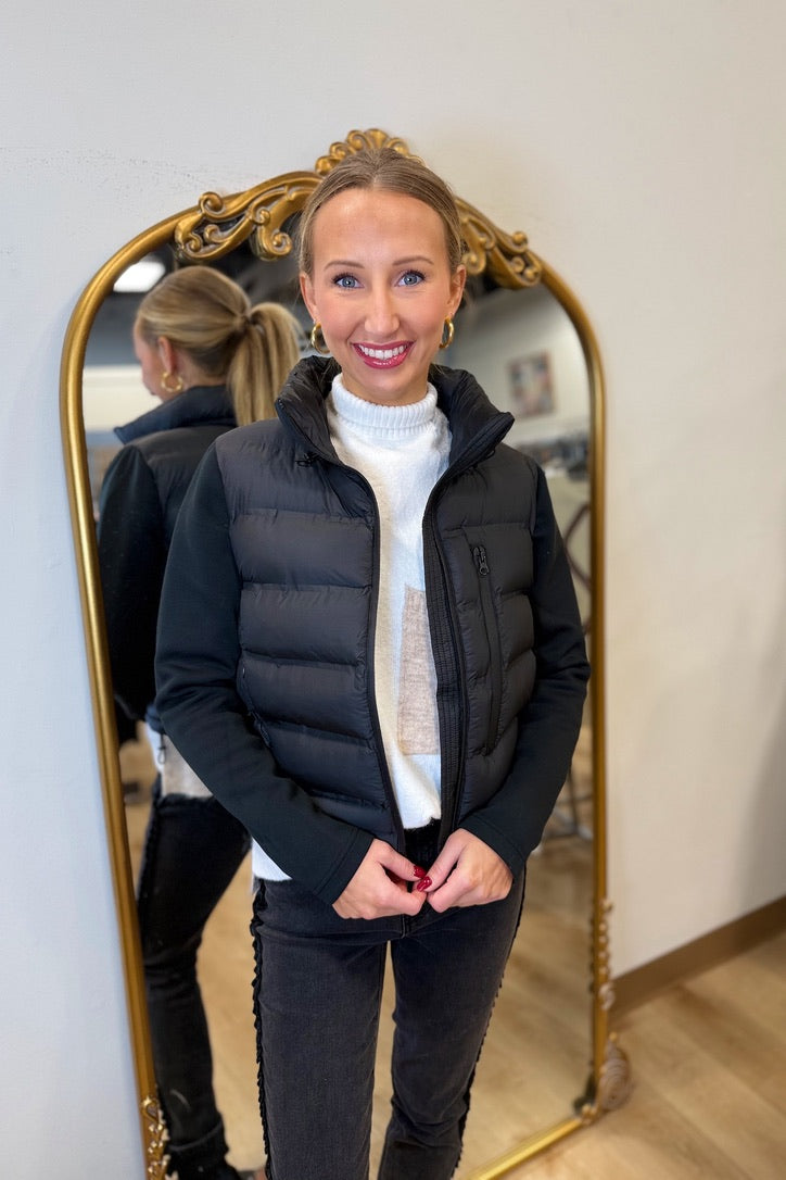 Renuar Crop Mix Media Puffer Jacket