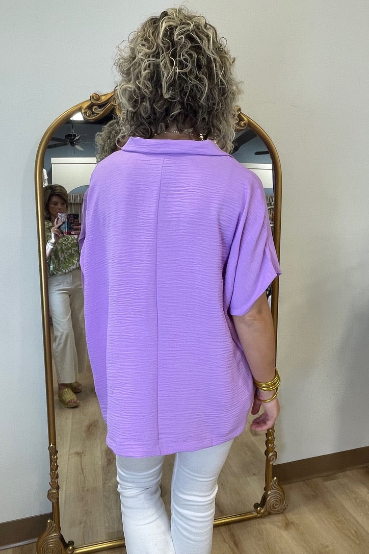 Airflow Woven V Neck Top Lavender