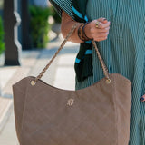 Betsy Tote Latte Suede Diamond
