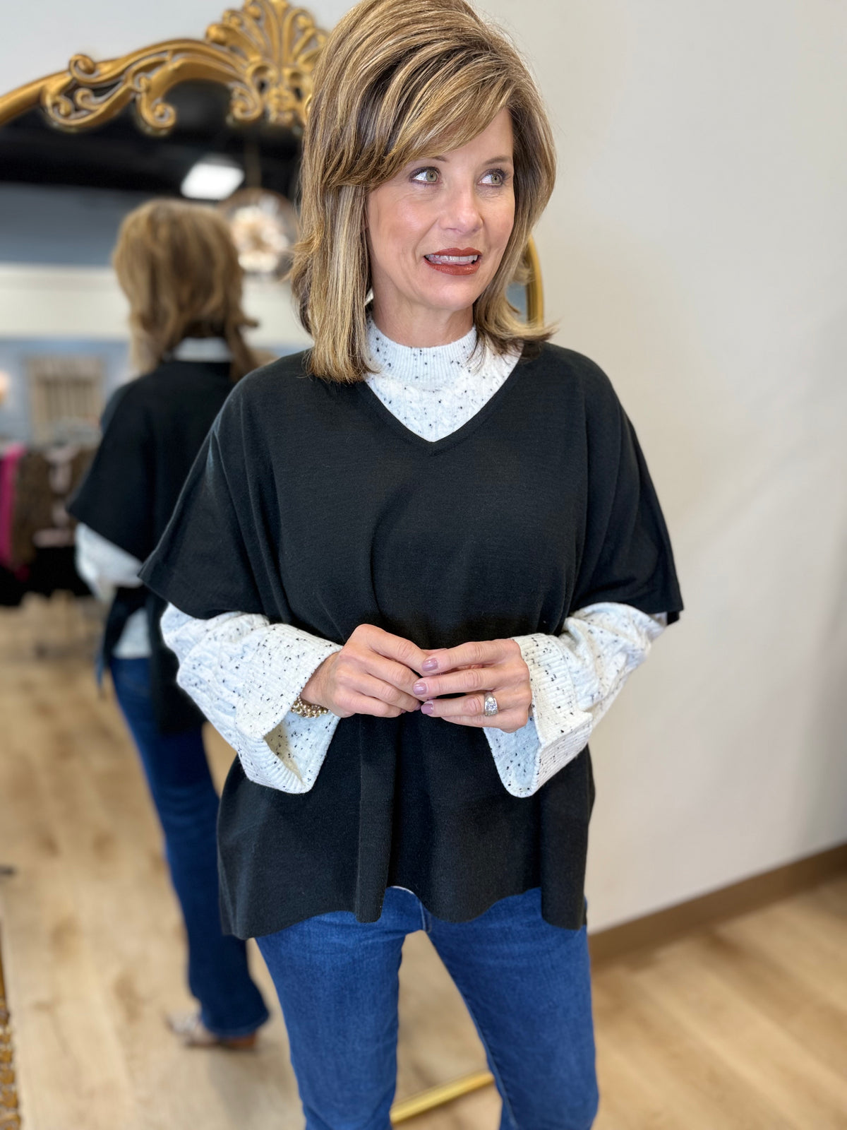 Renuar Poncho Style Sweater Black