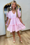 Cotton Candy Crush Ruffle Shoulder Dress Pink