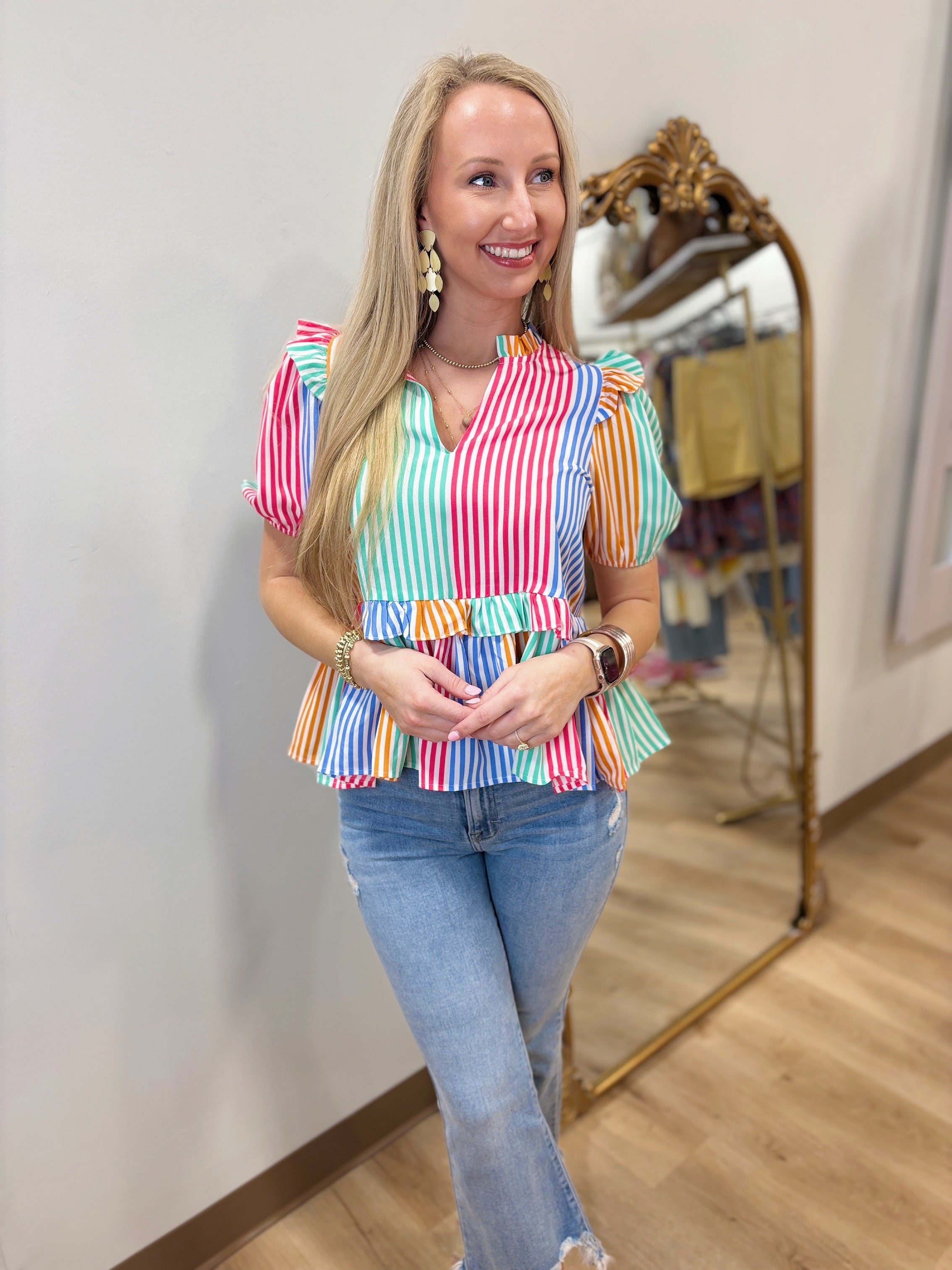 Ella Multicolor Stripe Short Sleeve Top