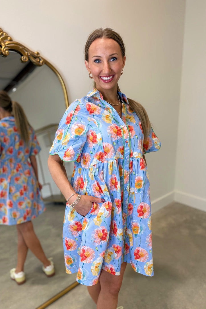 Umgee Shoreline Florals Dress Blue