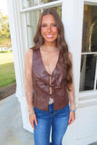 Party in Pleather Vest Brown