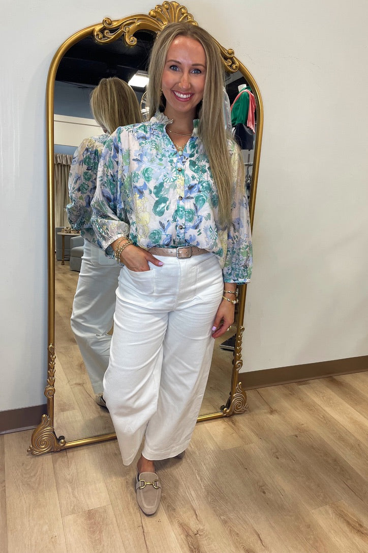 Sun Splashed Floral Blouse Green