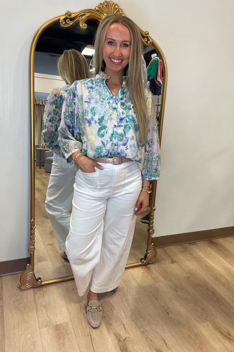 Sun Splashed Floral Blouse Green