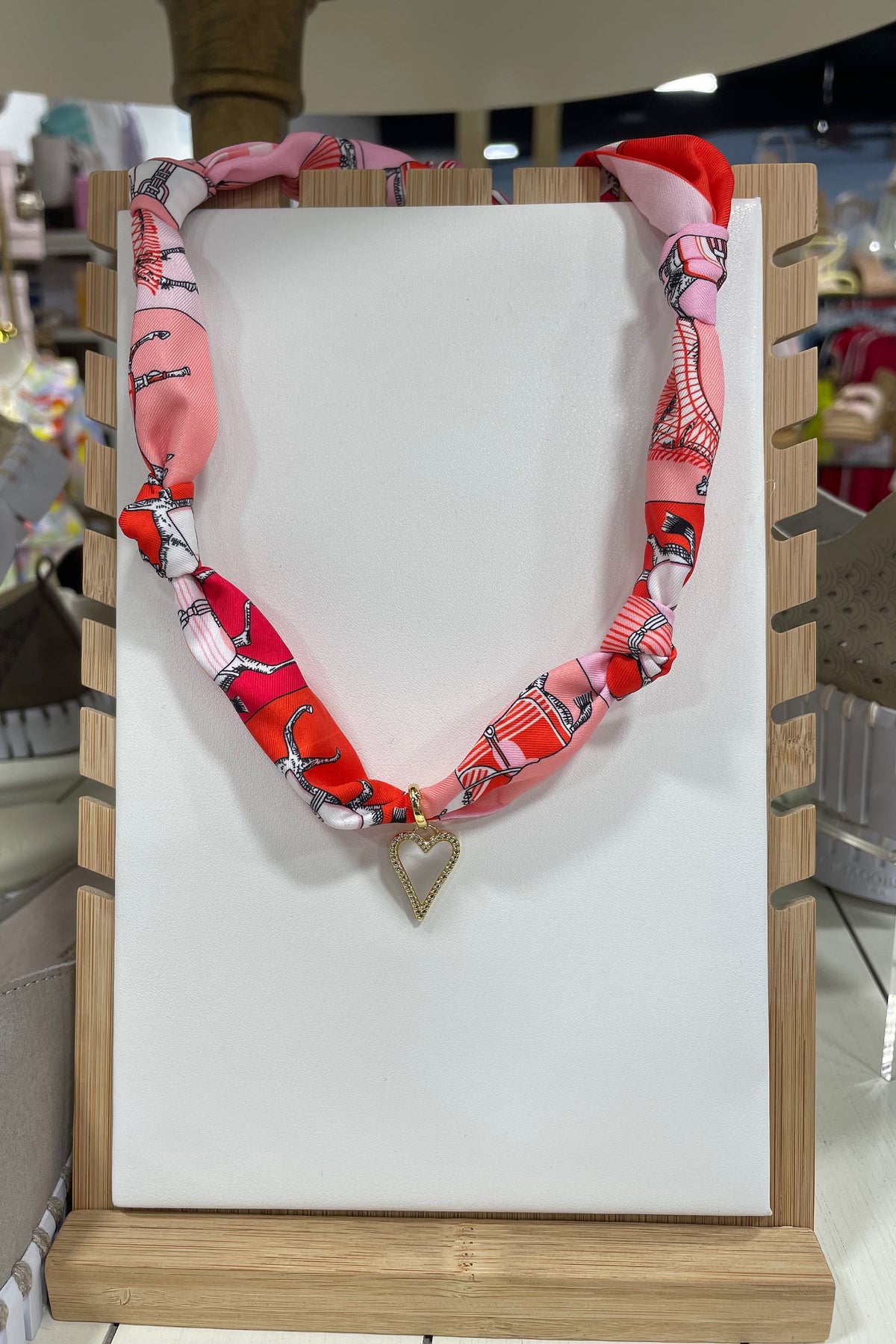 Scarf Charm Necklace Pink Pearl