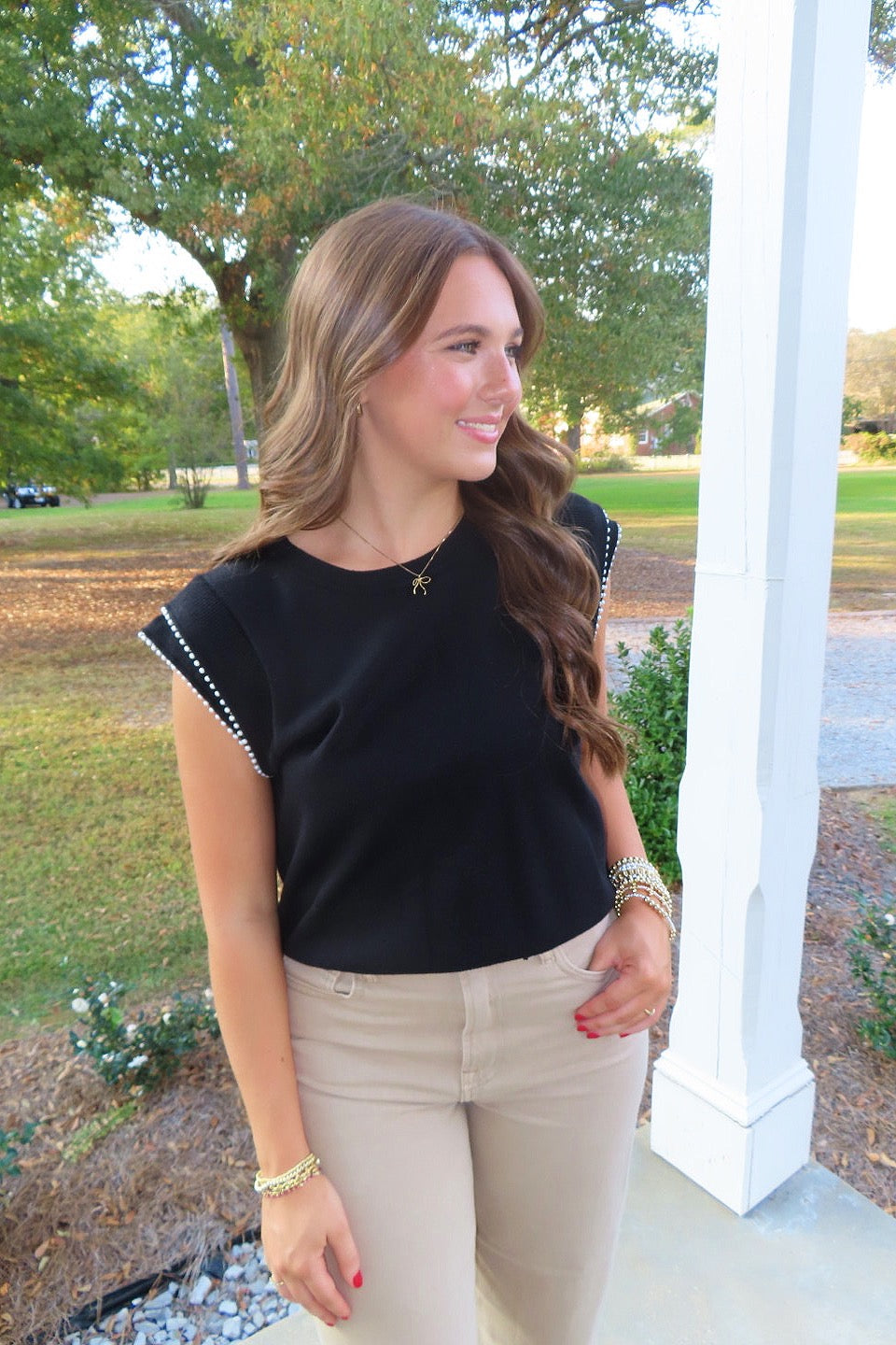 Lose Control Pearl Trim Top Black