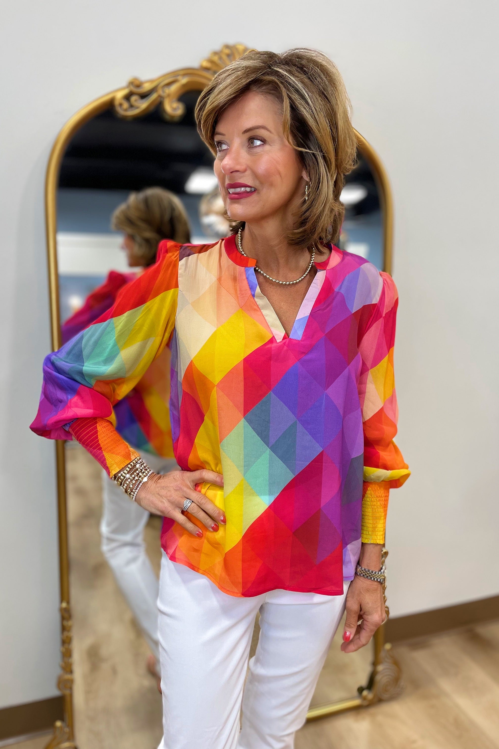 APNY Smocked Cuff Top Purple Multi