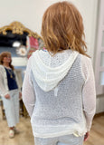 Charlie B Picot Knit Hooded Cardigan w Ties White