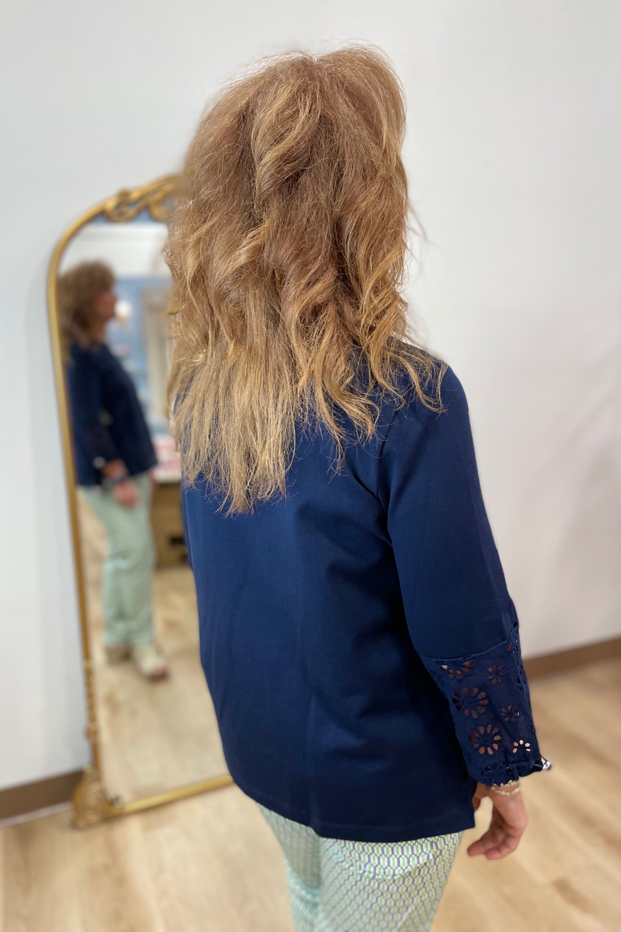 Multiples Eyelet Sleeve Top Midnight