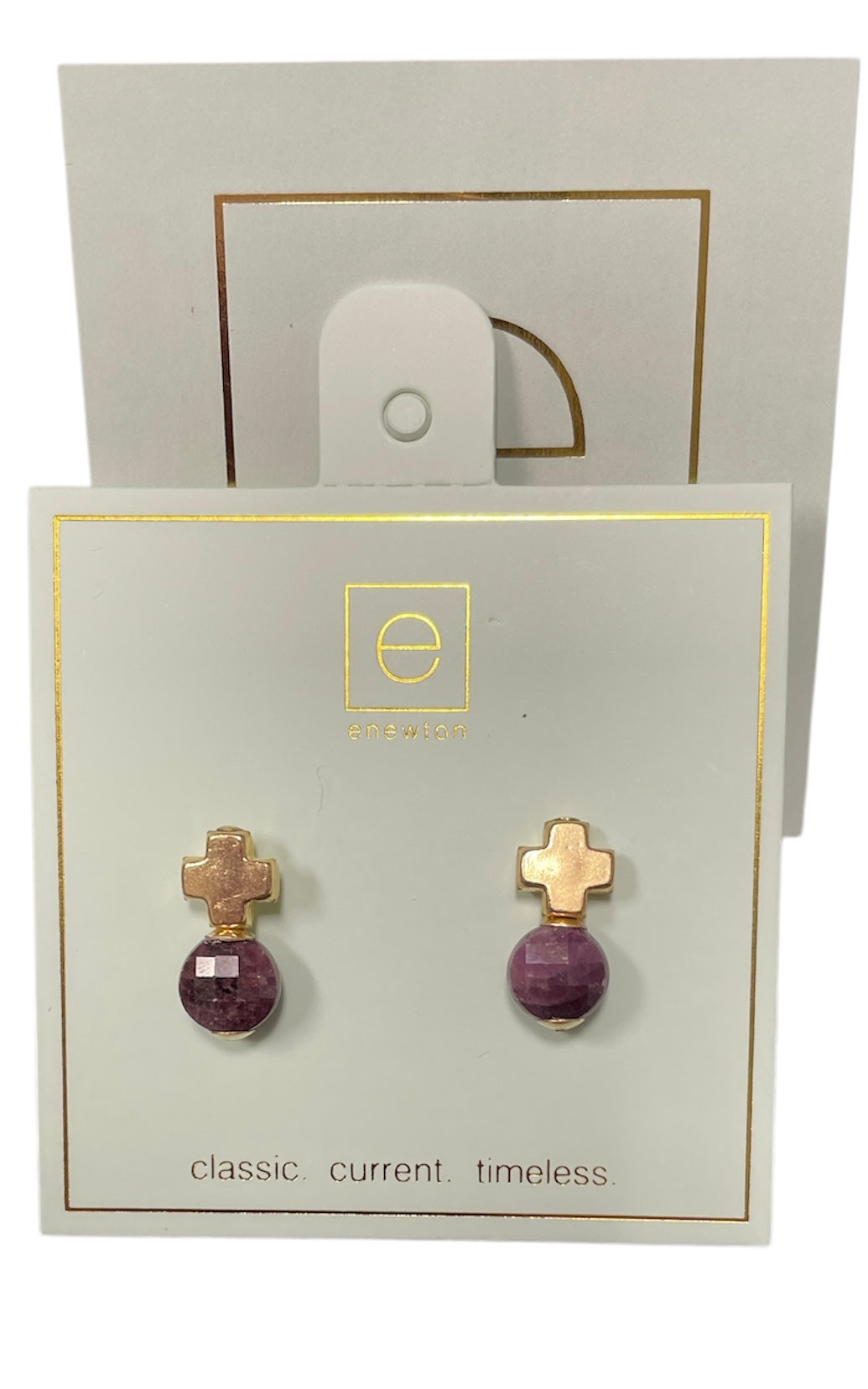 E Newton Signature Cross Gold Stud Ruby
