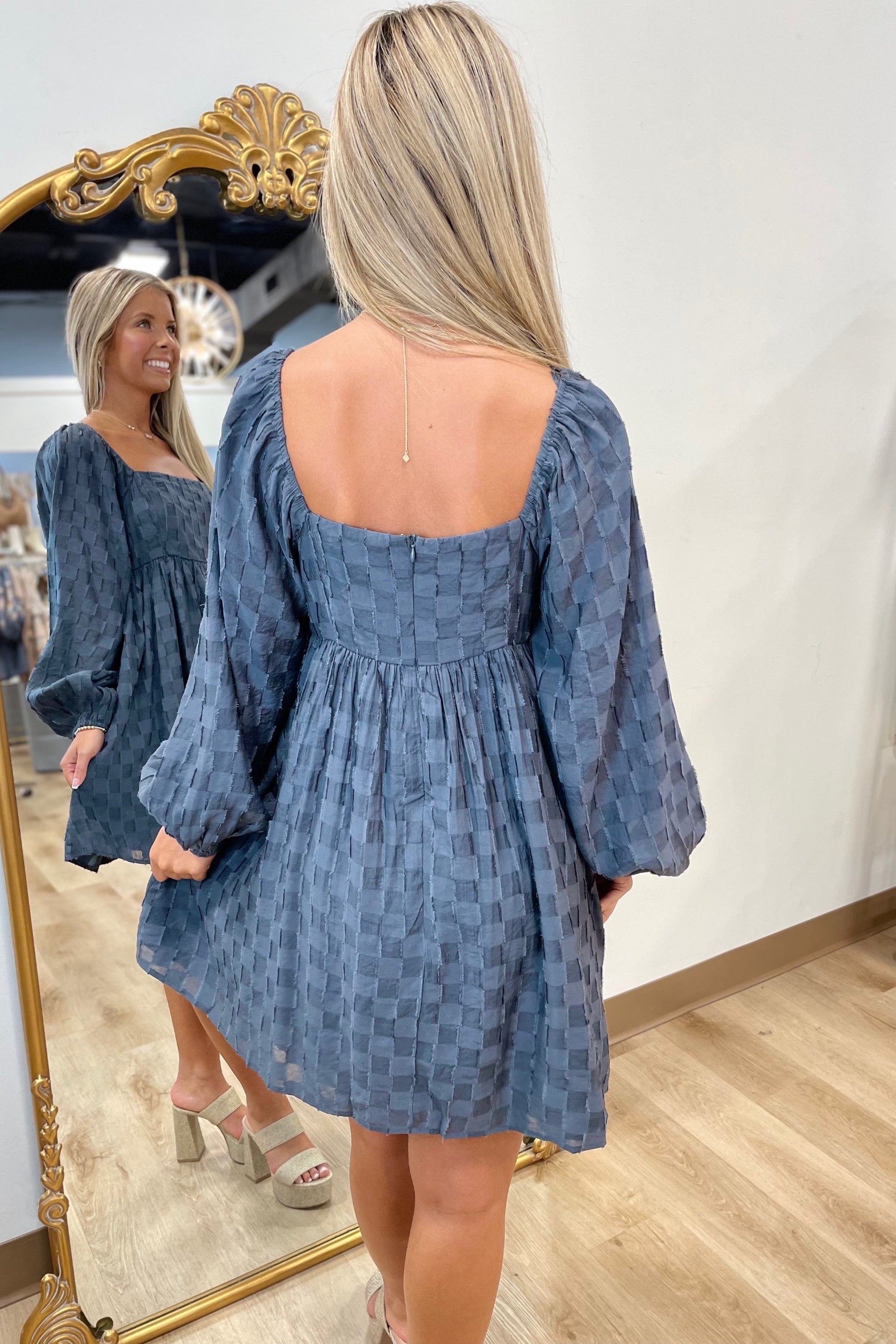 Tessa Textured Teal Woven Mini Dress