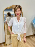 Charlie B Eyelet Button Down Top Gold