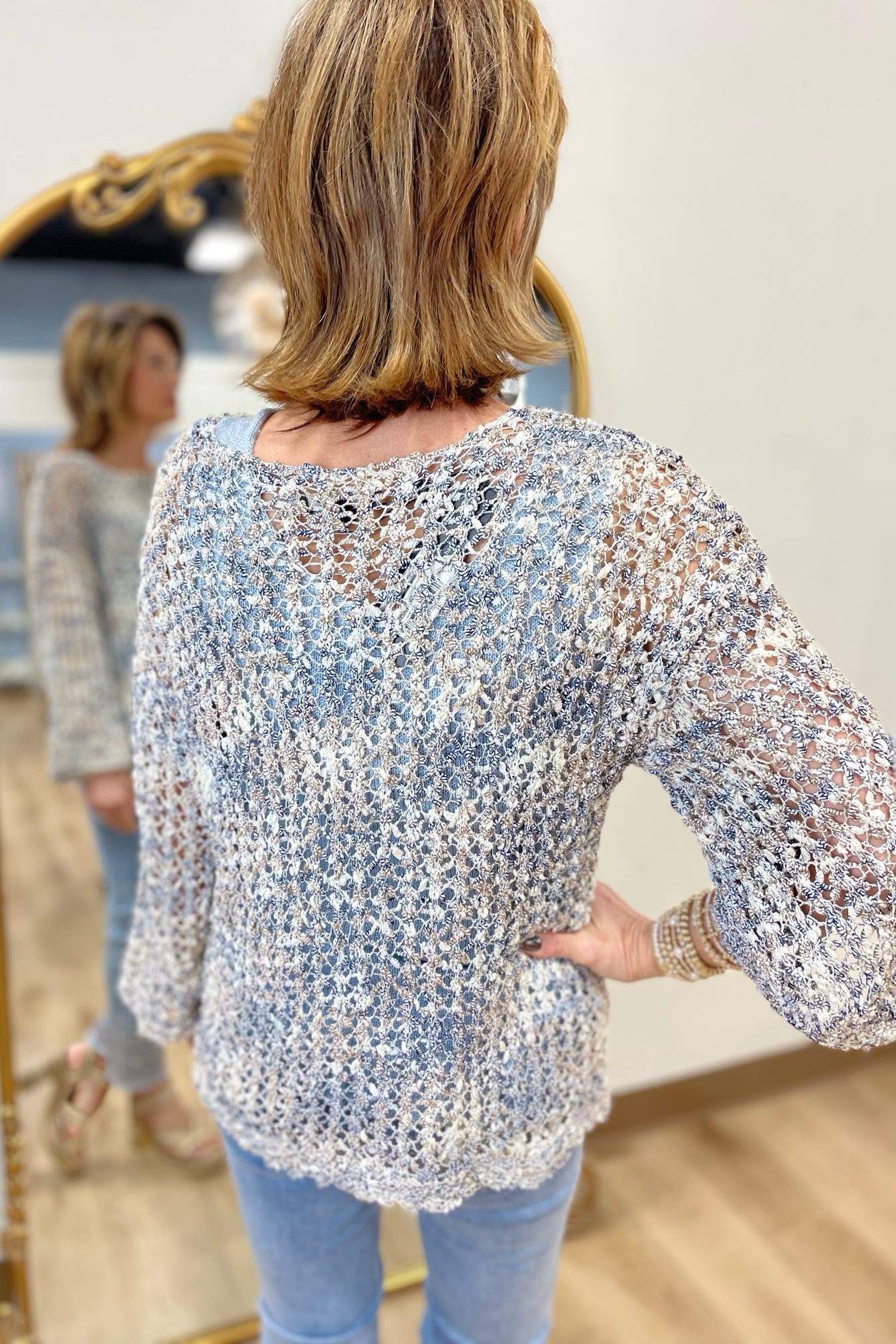Charlie B Fancy Yarn Fishnet Sweater Denim