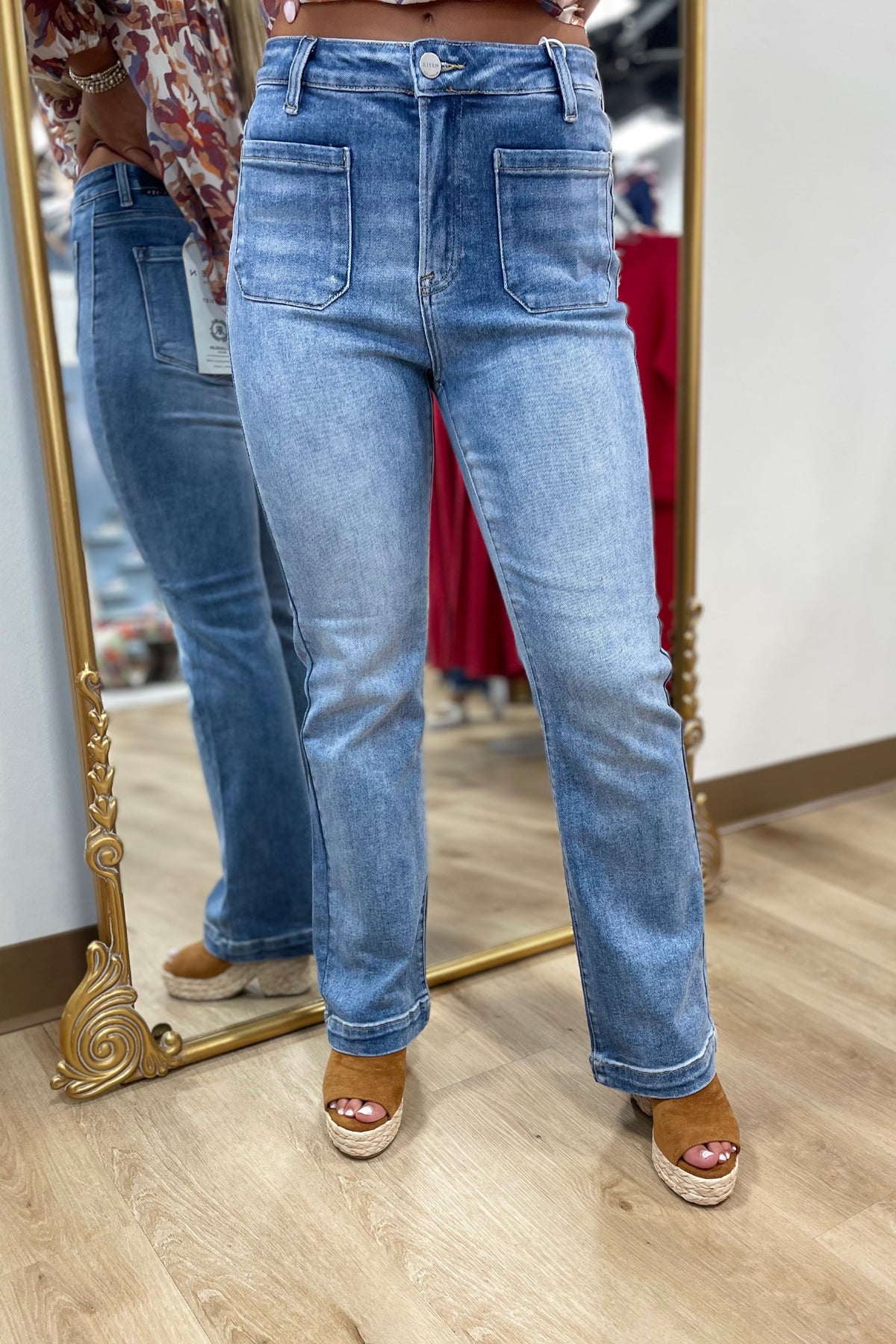 Risen High Rise Patch Pocket Straight Jean Medium