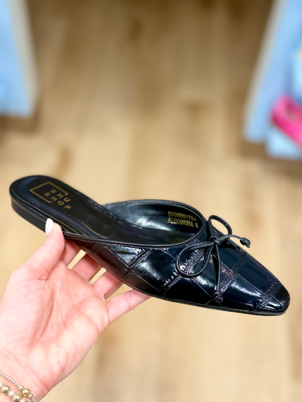 ShuShop Alexandra Flat Mule Black Croc