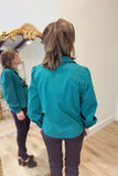 Foxcroft Alix Puff Sleeve Blouse Teal