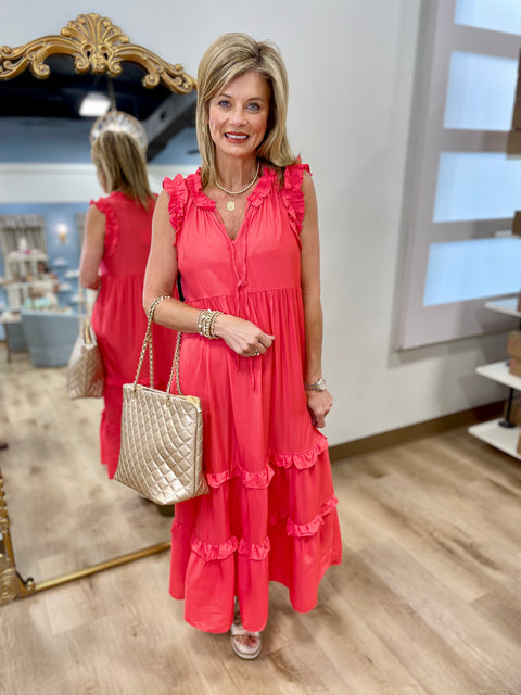 Plus Umgee Chrissy Sleeveless Maxi Dress Red Coral