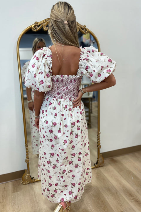Rosy Darling Smocked Bodice Dress Ivory