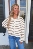 Stripe A Pose Button Front Knit Cardigan Olive