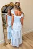 Detailed Darling Smocked Tiered Maxi Dress Blue