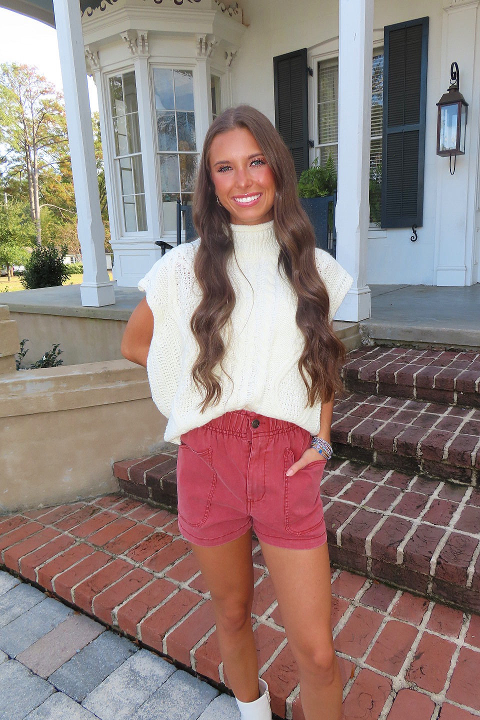 Spice Spice Baby Drop Shoulder Mock Neck Sweater Vest Cream