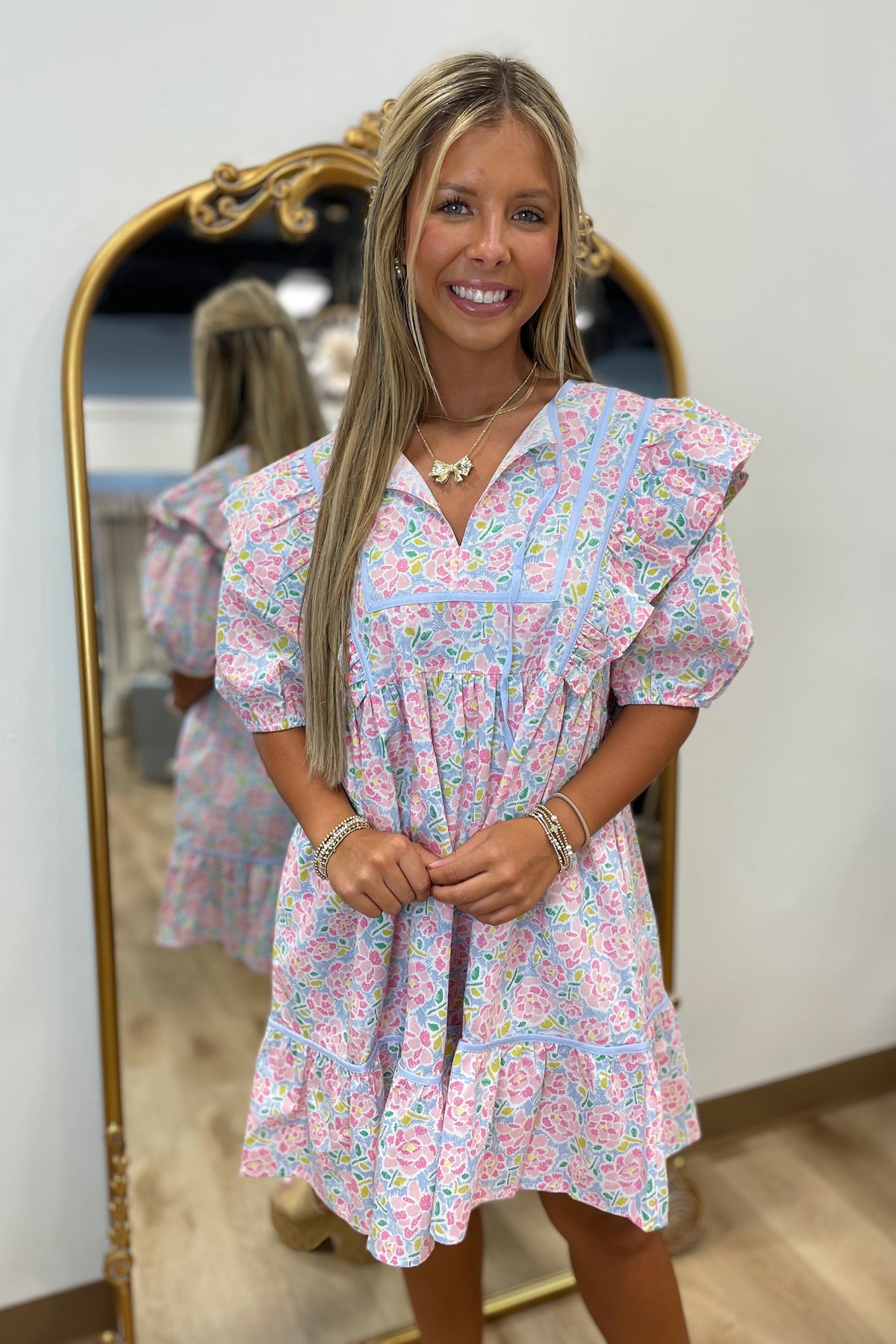Happy Thoughts Floral Dress Sky-Pink