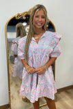 Happy Thoughts Floral Dress Sky-Pink
