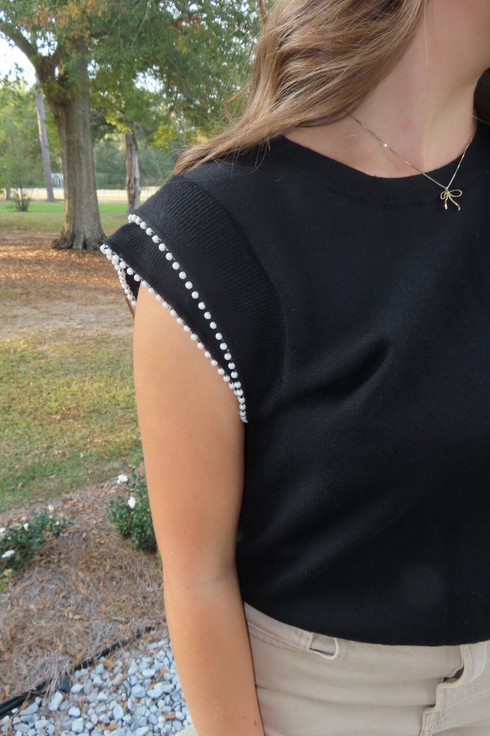 Lose Control Pearl Trim Top Black