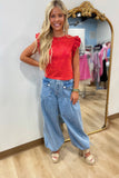 Valley Wide Leg Denim Cinch Hem Pant