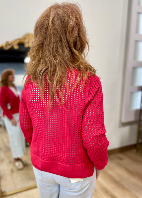 APNY Cropped Open Cardigan Red