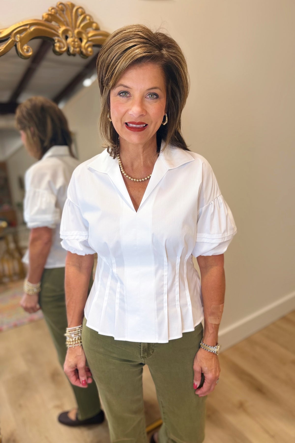 Foxcroft Lucia Elbow Puff Sleeve Blouse White
