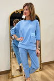 Joh Katie Knit Crepe Pant Set Dusty Blue