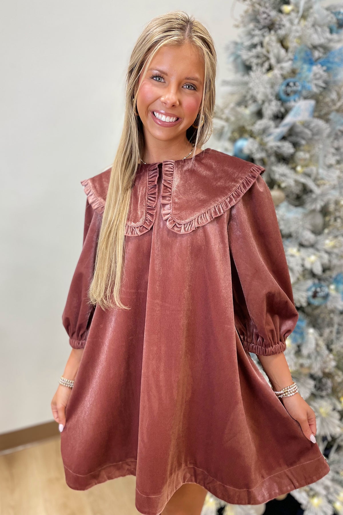 Holiday Cheer Big Collar Dress Plum