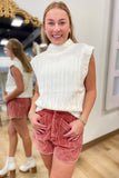 Trish Mixed Knit Mock Neck Sweater Vest White