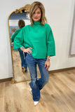 APNY Funnel Neck Sweater w Patch Pockets Emerald