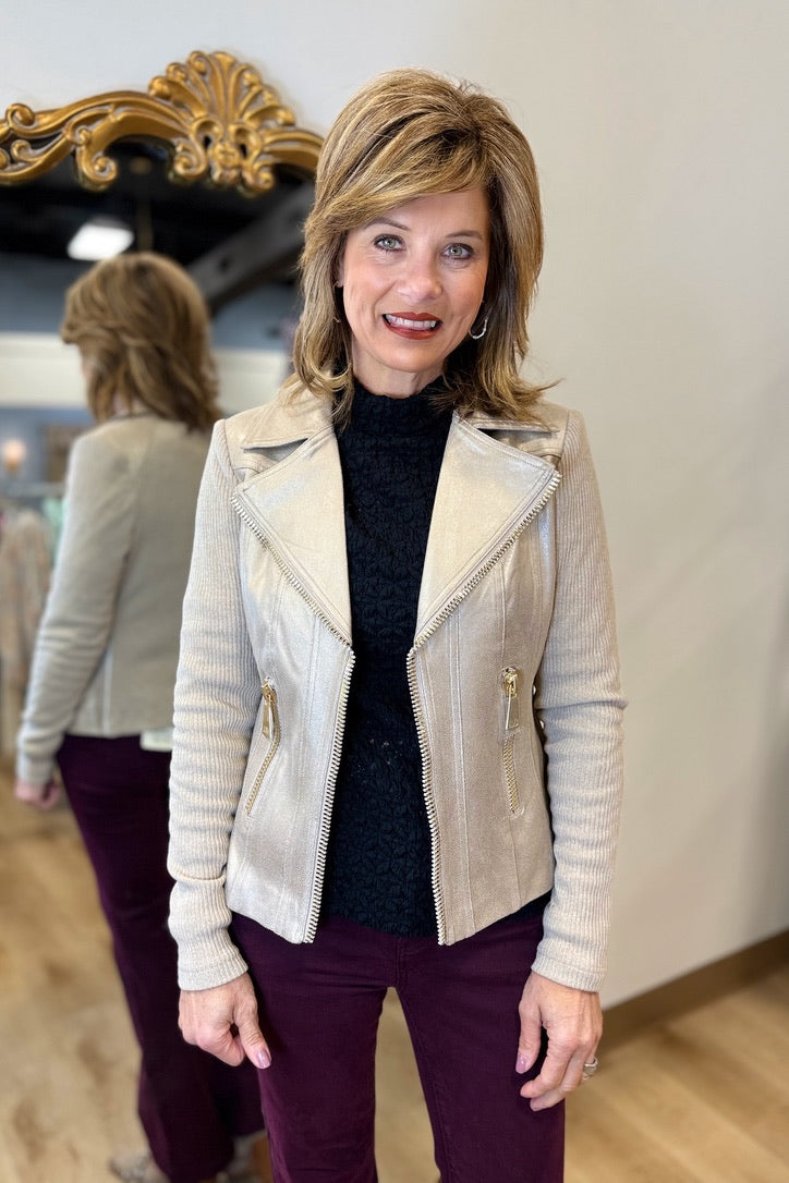 Charlie B Metallic Knit Jacket Brass