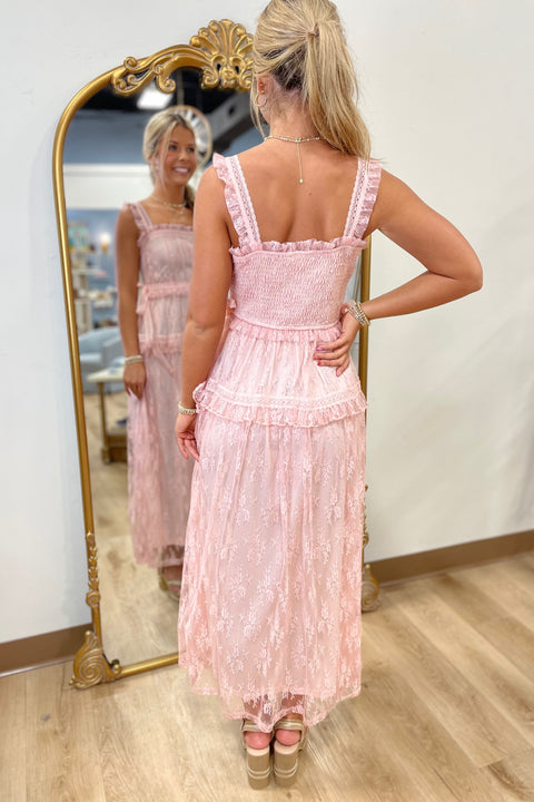 Baby Rose Lace Tiered Maxi Dress