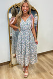 Serene Blossom Floral Dress Blue Mauve