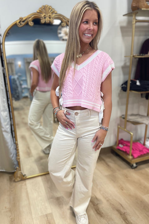 Daydream Knits Bow Sweater Vest Pink