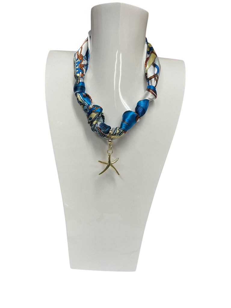 Scarf Charm Necklace Starfish Blue